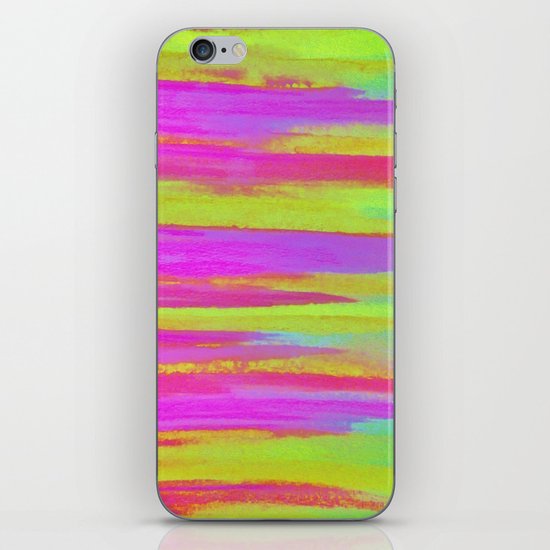 DISCO FEVER - Bright Neon Green Pink Funky Dance 70s Retro Stripes Abstract Watercolor Painting iPhone & iPod Skin