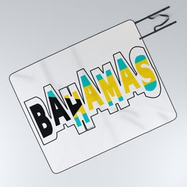 Bahamas Font with Bahamian Flag Picnic Blanket