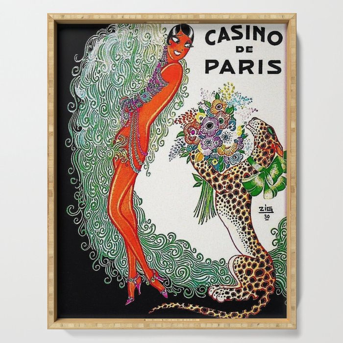 Roaring twenties Ziegfeld Follies Parisian Josephine Baker Casino de Paris performance African American cabaret vintage poster Serving Tray