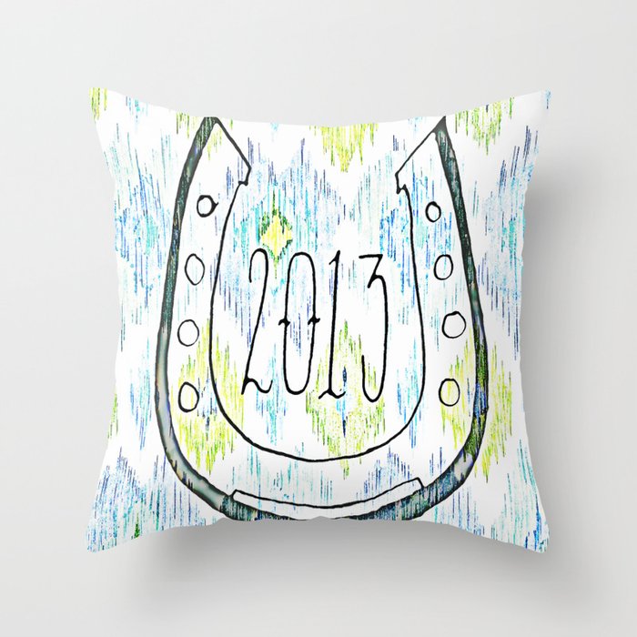 2013 - My Lucky Year Print, hand lettered horse-shoe Throw Pillow