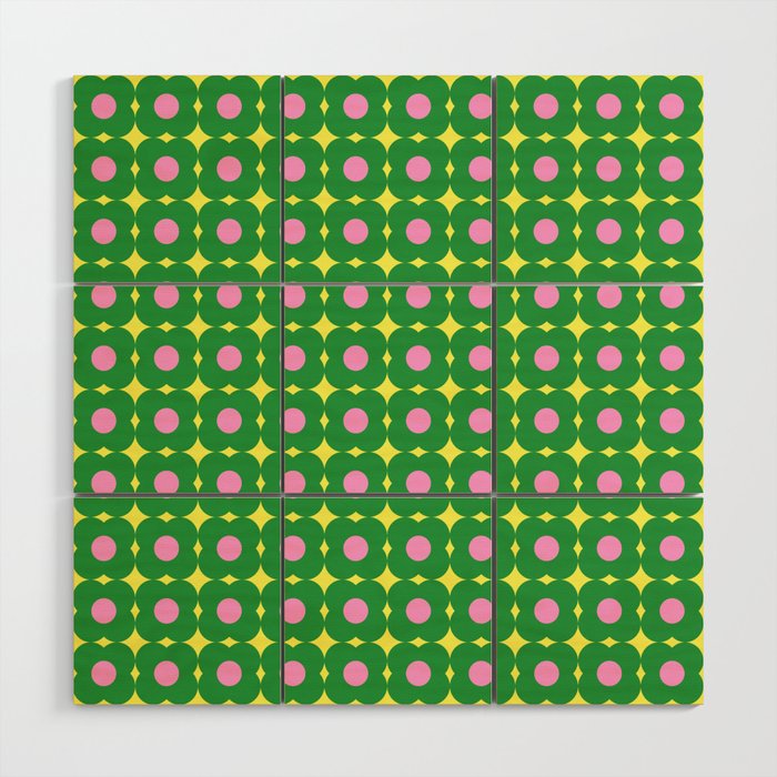 Retro Blooms Pattern in Spring Green Wood Wall Art