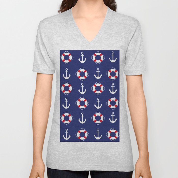 Nautical Pattern V Neck T Shirt