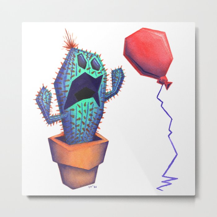 Scaredy Cactus Metal Print