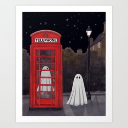 Ghosts in the Phone Box Canvas, Poster, Dark Academia Decor, Halloween Print, Halloween Decor Art Print