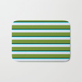 [ Thumbnail: Black, Aqua, Lavender & Green Colored Stripes Pattern Bath Mat ]