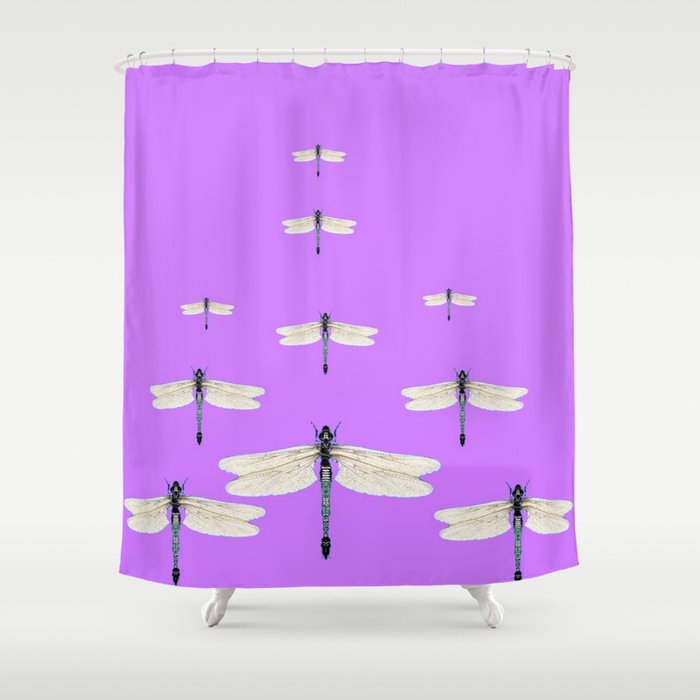 Gauzy Winged Dragonflies On Lilac Shower Curtain By Sharlesart