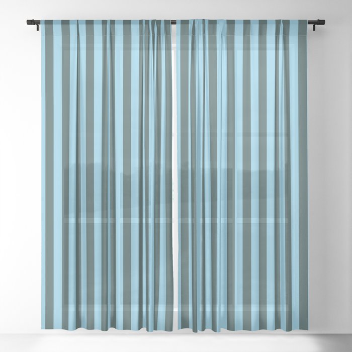 Sky Blue & Dark Slate Gray Colored Pattern of Stripes Sheer Curtain