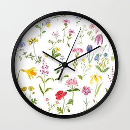 botanical colorful countryside wildflowers watercolor painting Wall Clock