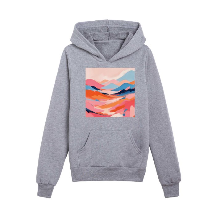 Romance Valley, Pastel Nature Landscape Abstract Painting, Blush Colorful Bright Eclectic, Soft Colors Contemporary Modern Bohemian Kids Pullover Hoodie