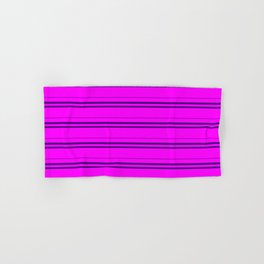 [ Thumbnail: Fuchsia and Indigo Colored Lined/Striped Pattern Hand & Bath Towel ]