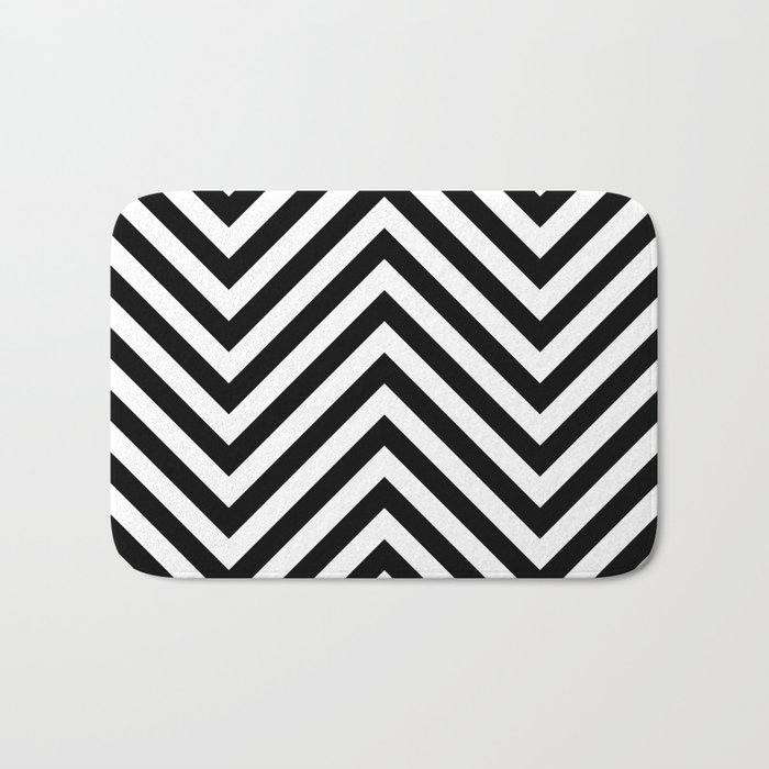 Jumbo Black And White Chevron Stripe Pattern Bath Mat By Podartist