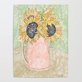 Fall Sunflower Bouquet in Pitcher Offset Poster