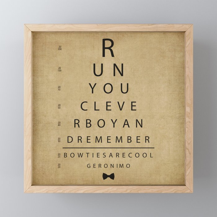 Run You Clever Boy - Doctor Who Inspired Vintage Eye Chart Framed Mini Art Print