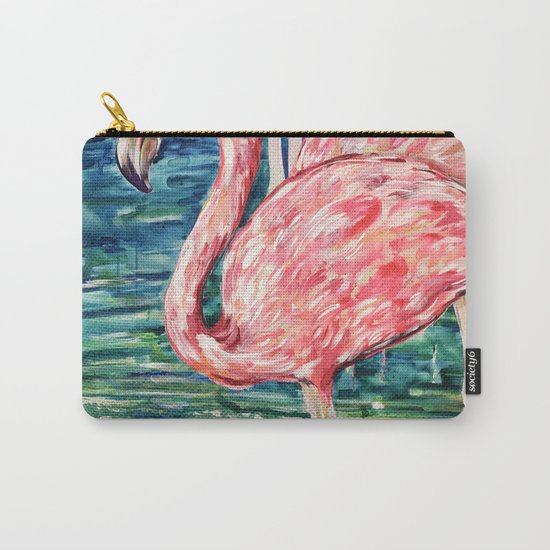 Flamingo Party Pink and Tropical Carry-All Pouch