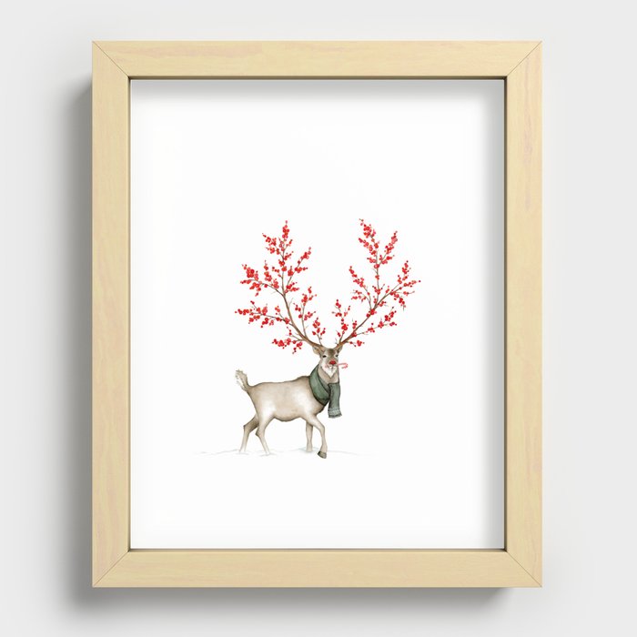 Rudolph the Winterberry Antler'd Reindeer Recessed Framed Print