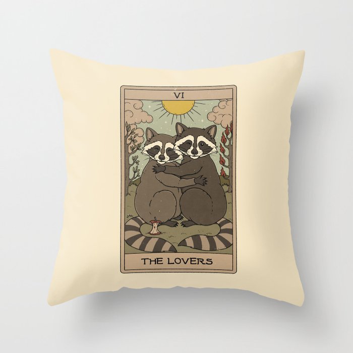 The Lovers - Raccoons Tarot Throw Pillow