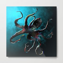 Abyssus the Octopus Metal Print | Blue, Monster, Black, Halloween, Distorsion, Under, Dark, Octopus, Water, Colors 