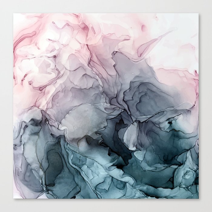 Blush and Paynes Gray Flowing Abstract Reflect Canvas Print