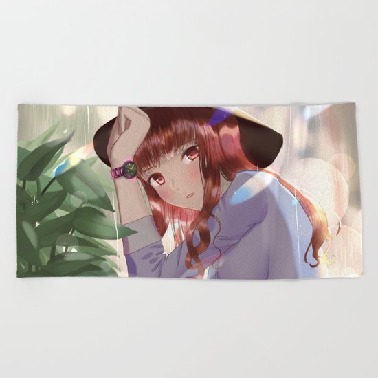 Anime Girl In The Rain Beach Towel By Sayuui Society6