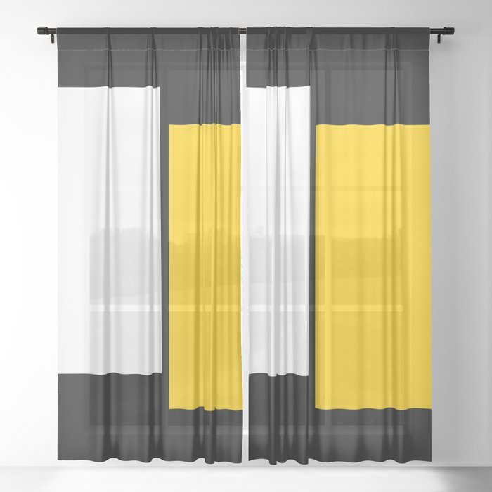 Minimal White and Yellow Rectangles Sheer Curtain