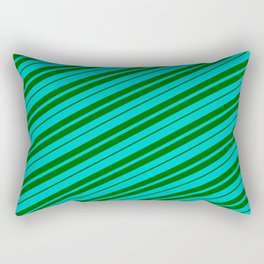[ Thumbnail: Dark Turquoise & Dark Green Colored Lined/Striped Pattern Rectangular Pillow ]