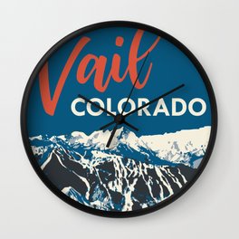 Vintage Vail Ski Poster Blue Wall Clock