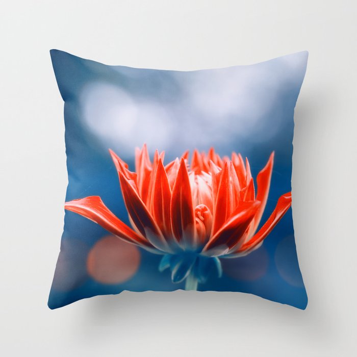 Red Beauty In Blue Throw Pillow