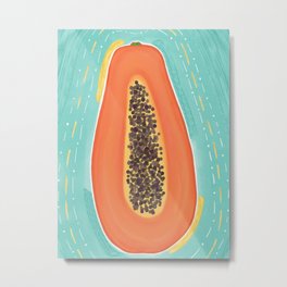 Papaya Metal Print | Tropicalfruit, Pop Art, Painting, Fruit, Fruity, Orange, Watercolor, Rainbow, Seafoamblue, Acrylic 