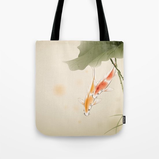 Koi fishes in lotus pond Tote Bag