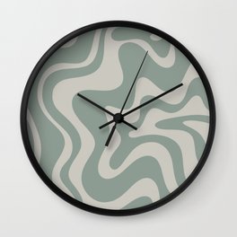 Retro Liquid Swirl Abstract Pattern in Sage Eucalyptus Green Wall Clock