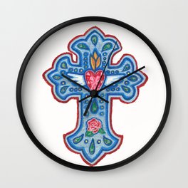 Winged Sacred Heart Cross Wall Clock