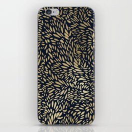 Leafy Flower Art Pattern in Navy and Gold iPhone Skin