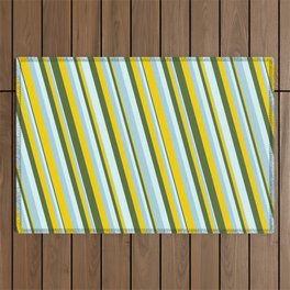[ Thumbnail: Light Blue, Yellow, Dark Olive Green & Light Cyan Colored Lined/Striped Pattern Outdoor Rug ]