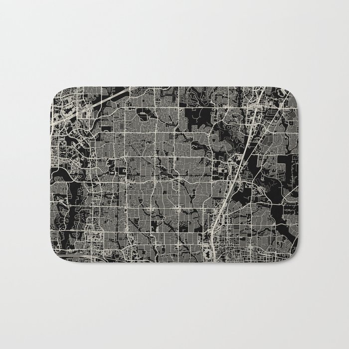 USA PLANO City Map - Black and White Bath Mat