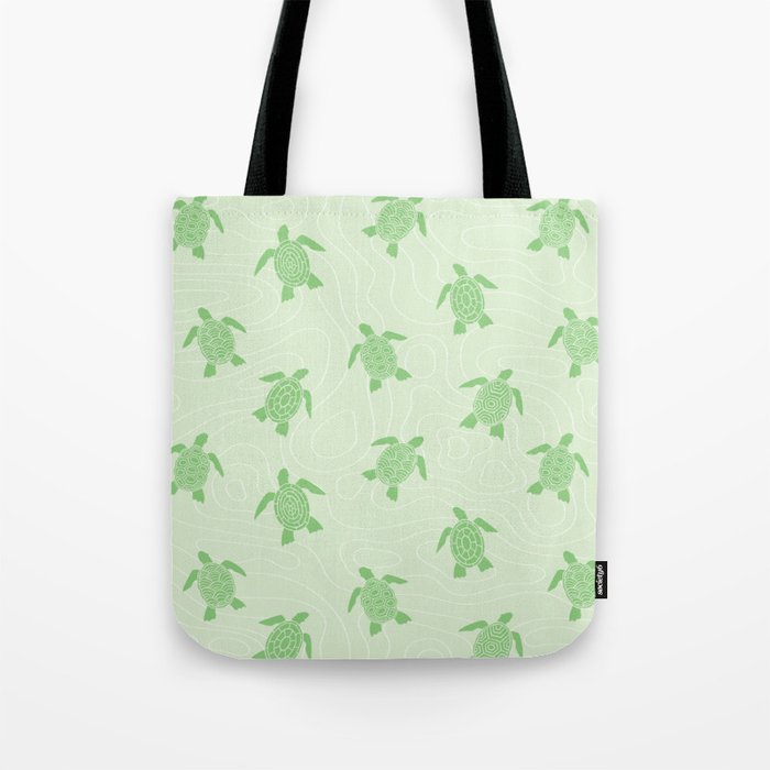 Green Sea Turtle wave pattern. Marine animal Digital Illustration Background Tote Bag