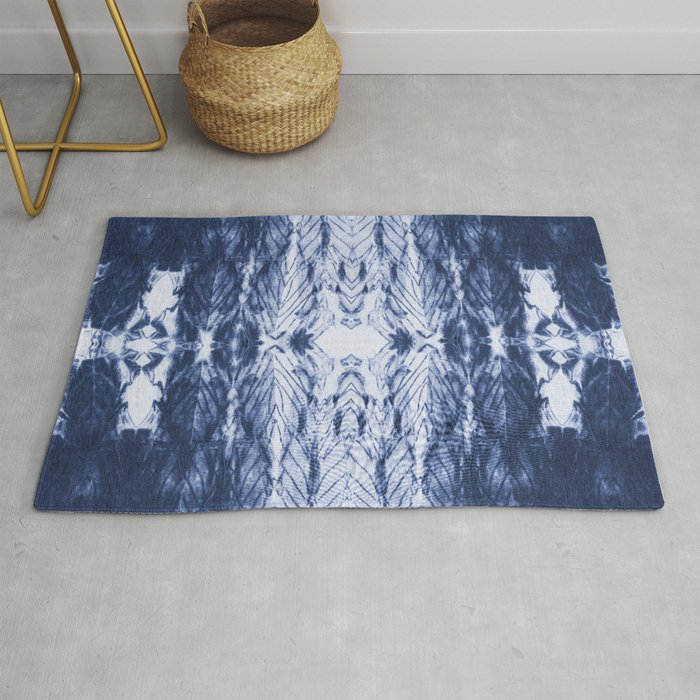 Shibori arashi tie dye indigo blue white stripes Rug