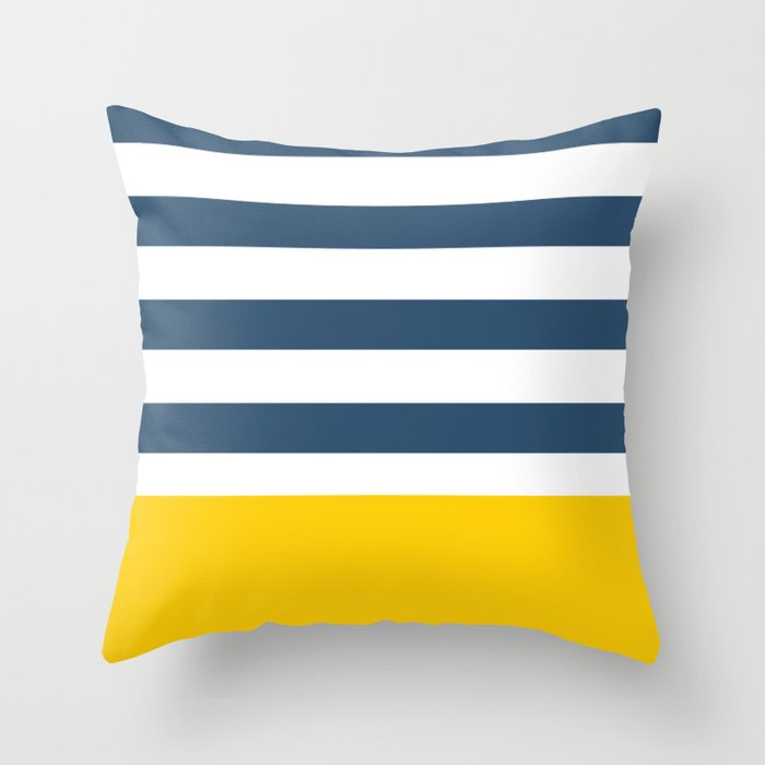 Navy and yellow stripes Throw Pillow