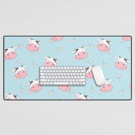 Cute cows seamless pattern. Vintage childish background Desk Mat