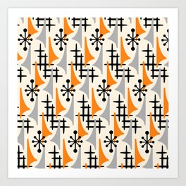 Retro 1950s Style Mid Century Modern Atomic Wing Pattern 834 Googie Orange and Gray Art Print