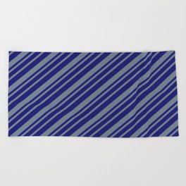 [ Thumbnail: Midnight Blue & Slate Gray Colored Striped Pattern Beach Towel ]