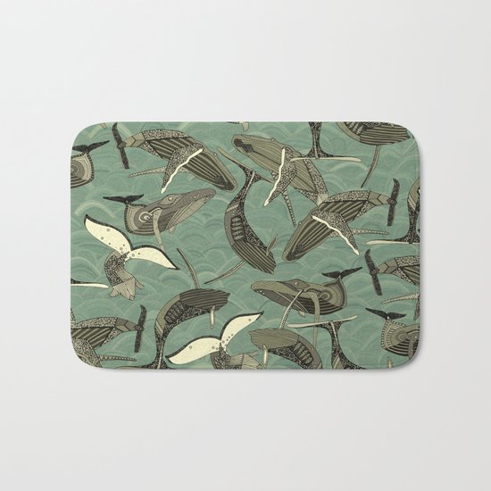 whales and waves aqua Bath Mat