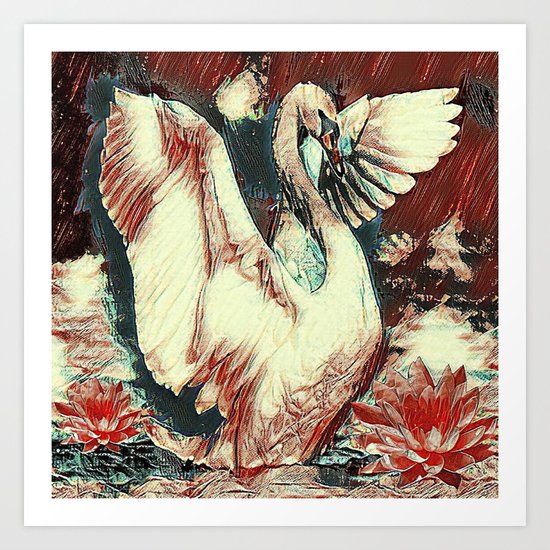 WHITE SWAN BROWNS & GREY MODERN ART DESIGN Art Print
