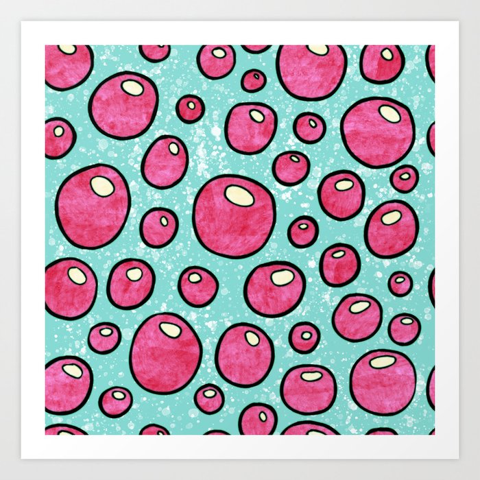 Bright pink and sky blue graphic bubbles pattern, bubble-gum Art Print