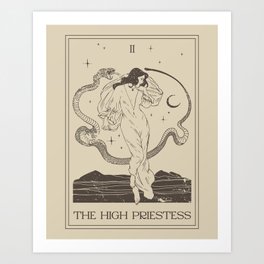 The High Priestess Card Poster. Witchy Girl and Mystic Snake Art Print