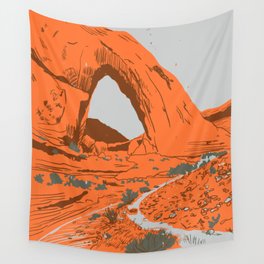 Canyon Arch Block Print Wall Tapestry | Landscape, Orange, Olive, Cloudy, Grey, Digital, Retro, Outdoors, Lino, Green 
