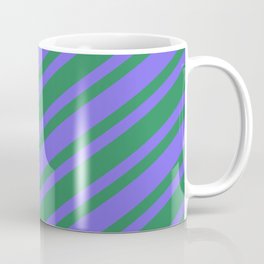 [ Thumbnail: Sea Green & Medium Slate Blue Colored Pattern of Stripes Coffee Mug ]