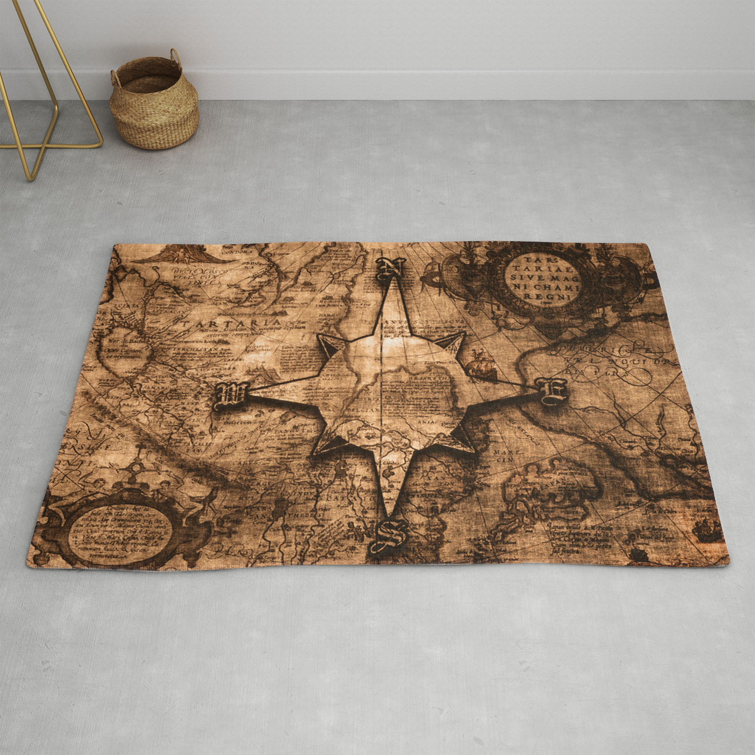 Antique World Map Compass Rose Rug By, Compass Rose Rug