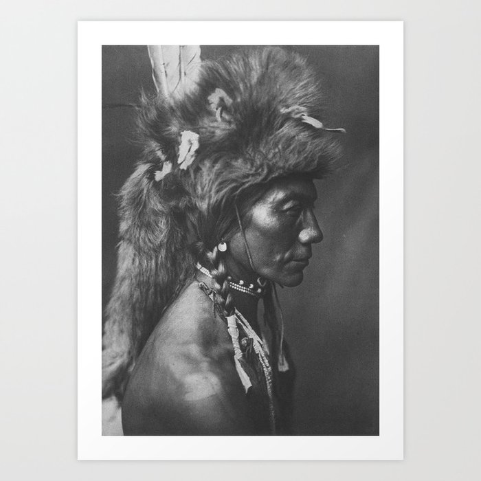 Native American Piegan Warrior, Yellow Kidney, portrait black and white photography Art Print