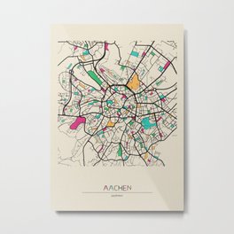 Colorful City Maps: Aachen, Germany Metal Print | Graphicdesign, Housewarming, Colorful, City, Travel, German, Abstract, Vintage, Aachenmap, Straightoutta 