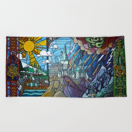 Hogwarts stained glass style Beach Towel